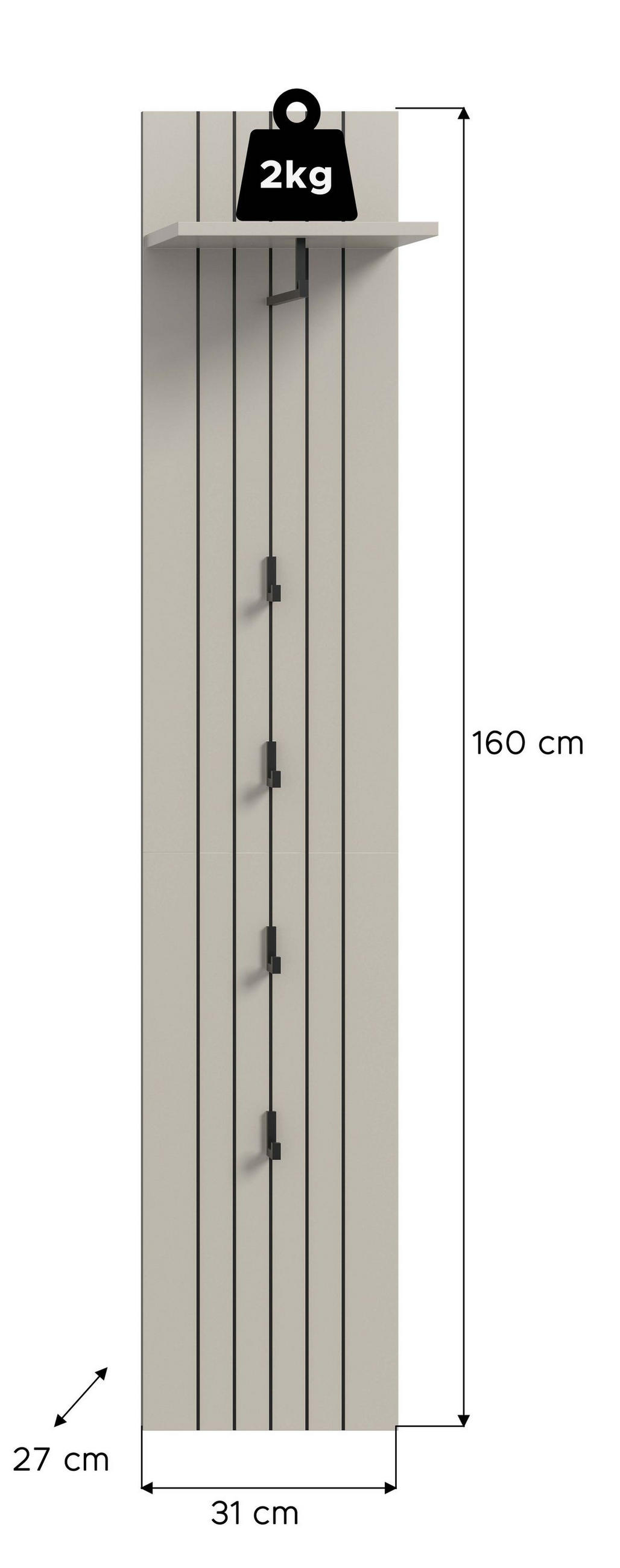 GARDEROBEPANEEL STATION (B/H/T: ca. 31/160/27 cm) in Kaschmir/Kaschmir - Kaschmir, Holzwerkstoff (31/160/27cm)