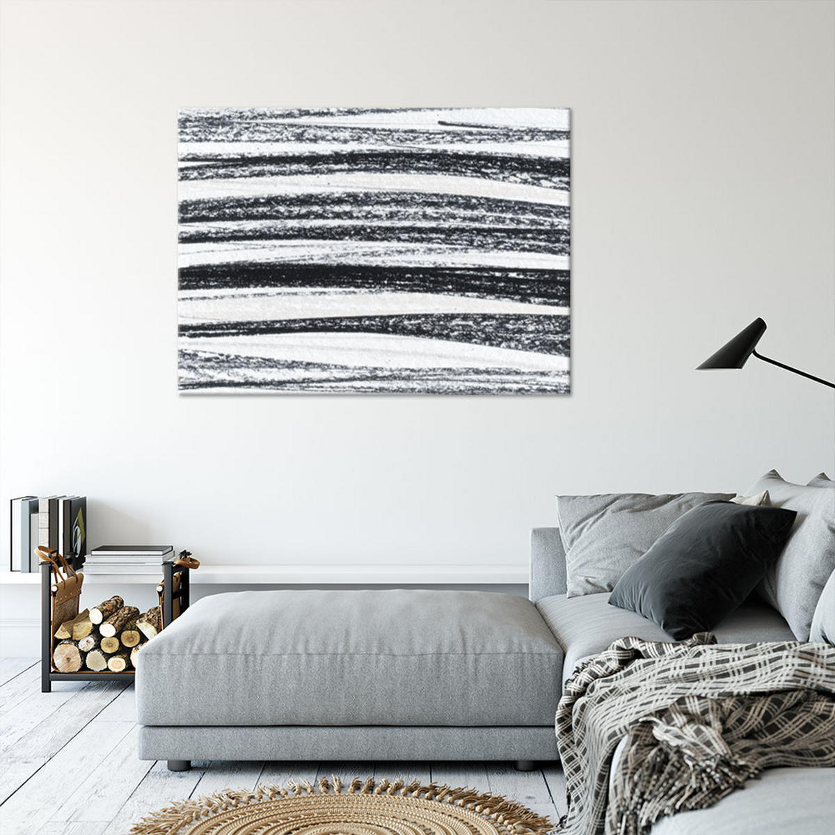 LEINWANDBILD Horizontale Linien Abstraktion 120x80cm - Schwarz, Textil (120/80cm) - Feeby