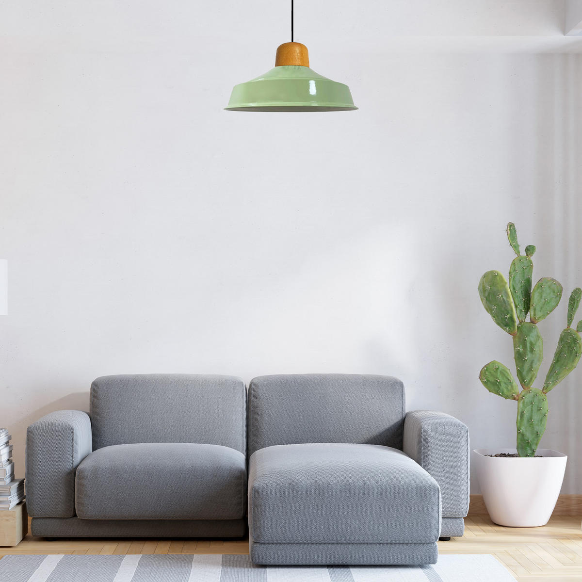 PENDELLEUCHTE Asletl 40/20 cm - Mintgrün, Holz/Metall (40/20cm) - Bamyum