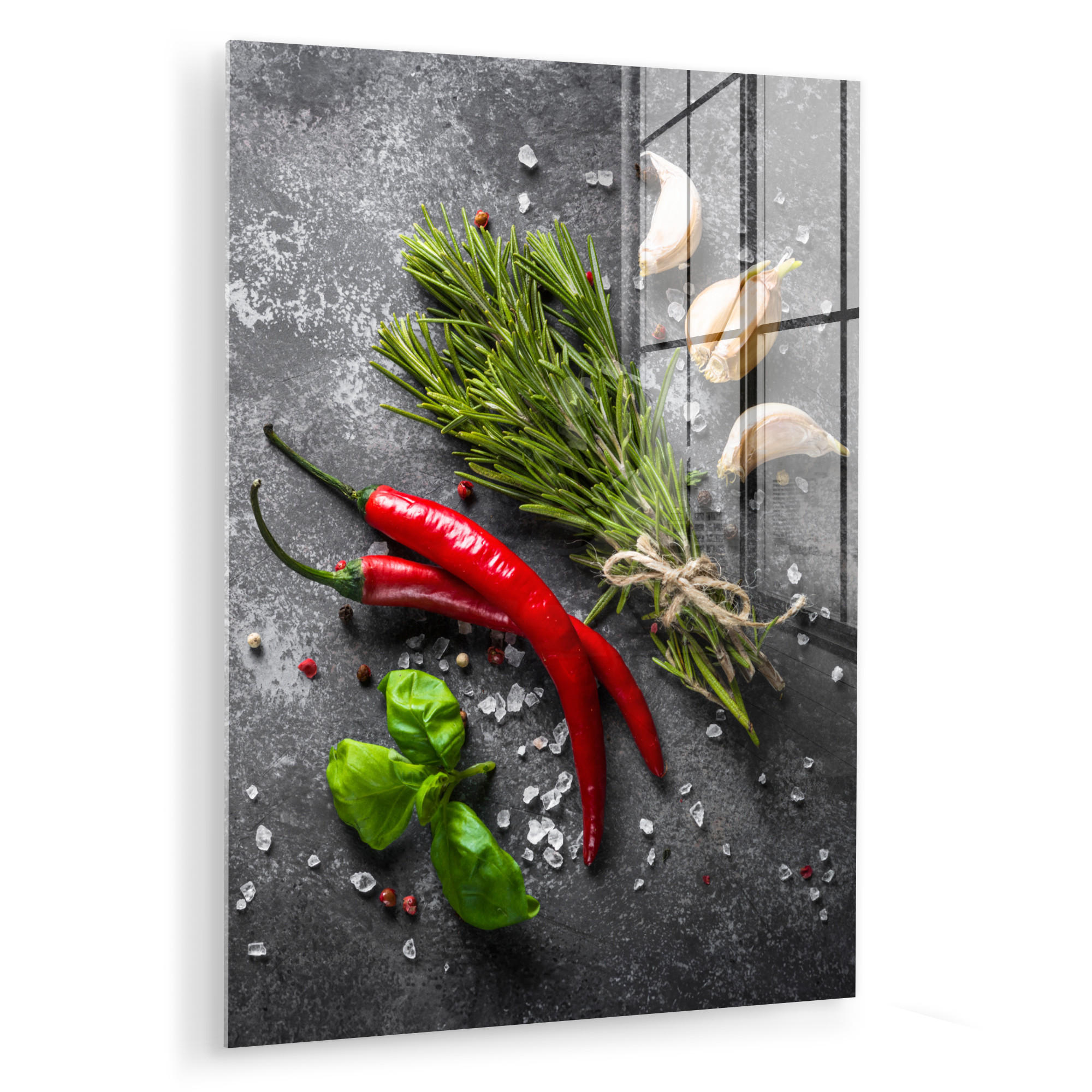 ACRYLGLASBILD Pfeffer - Kräuter - Gewürze - Beton 60x80 cm - Dunkelgrau, Glas (60/80cm) - MuchoWow