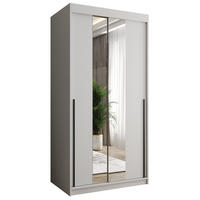 SCHIEBETÜRENSCHRANK mit Spiegel 100 cm Breite, weiß mit schwarzem Griff - Schwarz/Weiß, Holzwerkstoff (100/200/62cm) - Home Collective