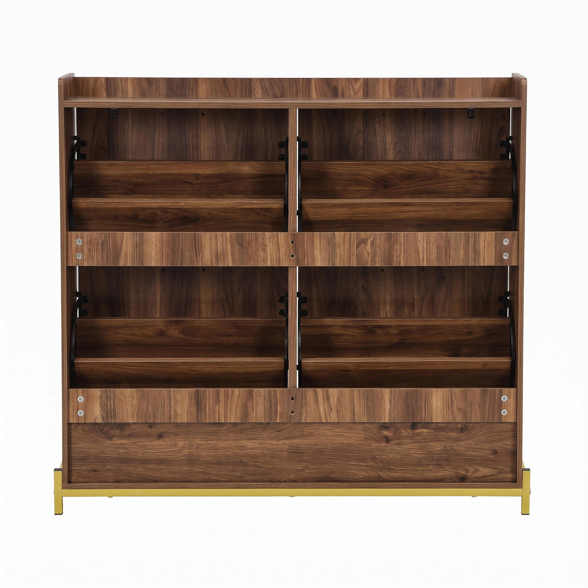SCHUHSCHRANK Nussbaum 4 Klappen Rattan-Optik & 2 Fächer - Walnussfarben, Holzwerkstoff (108.5/100/24cm) - Urban Meuble