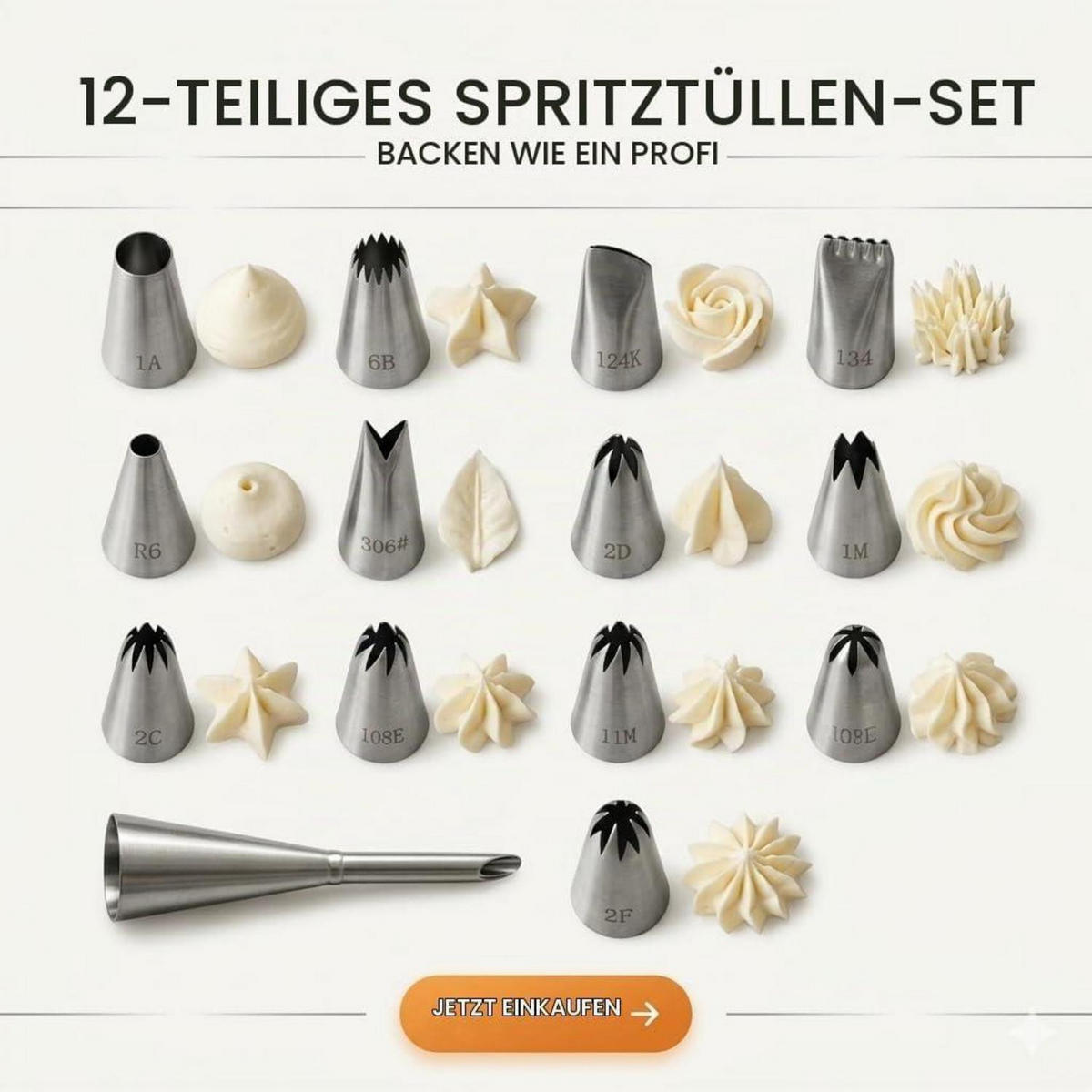 SPRITZTÜLLEN 12-teiliges Set Edelstahl - Silberfarben, Metall (2.5/2.5/9.5cm)