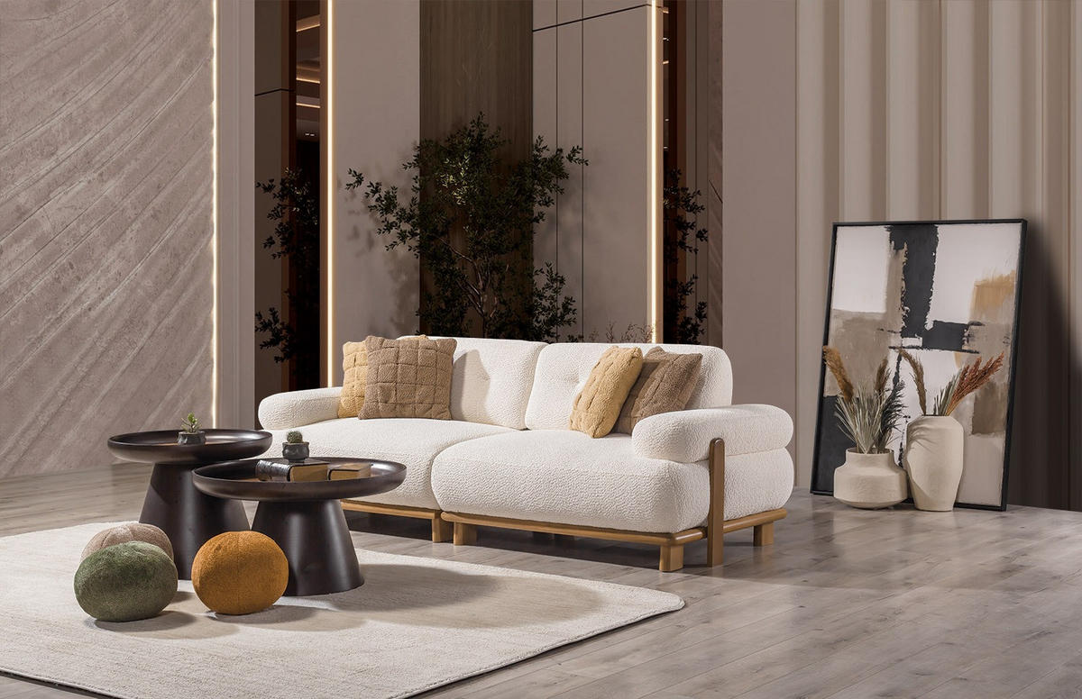 SITZGARNITUR Bully Creme Stellvariante:3+3+1 - Creme, Holz/Textil (230/85/100cm) - Villa Möbel