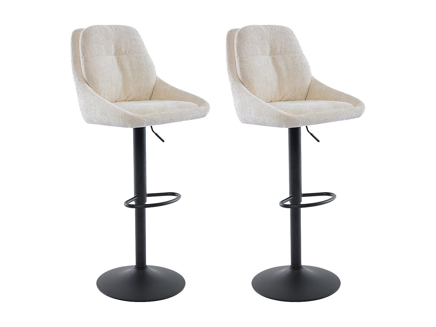 BARHOCKER 2er-Set höhenverstellbar - Strukturstoff & schwarzes Metall - Cremefarben - LARANZA - Creme, Textil (48.5/118/54cm) - Vente-Unique