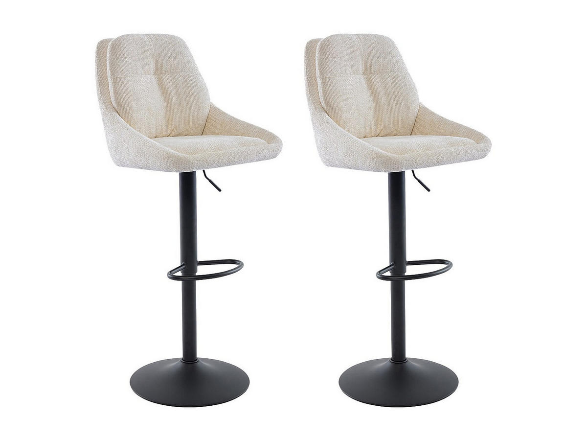 BARHOCKER 2er-Set höhenverstellbar - Strukturstoff & schwarzes Metall - Cremefarben - LARANZA - Creme, Textil (48.5/118/54cm) - Vente-Unique