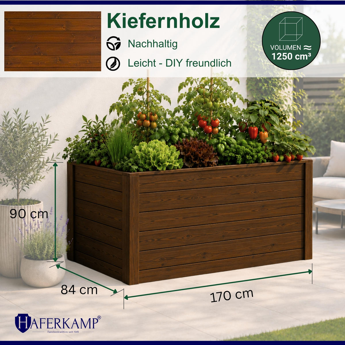 HOCHBEET HARZ aus Holz mit Schutzfolie 90x170x84 cm Außenbereich Braun Holz - Braun, Holz (170/90/84cm)