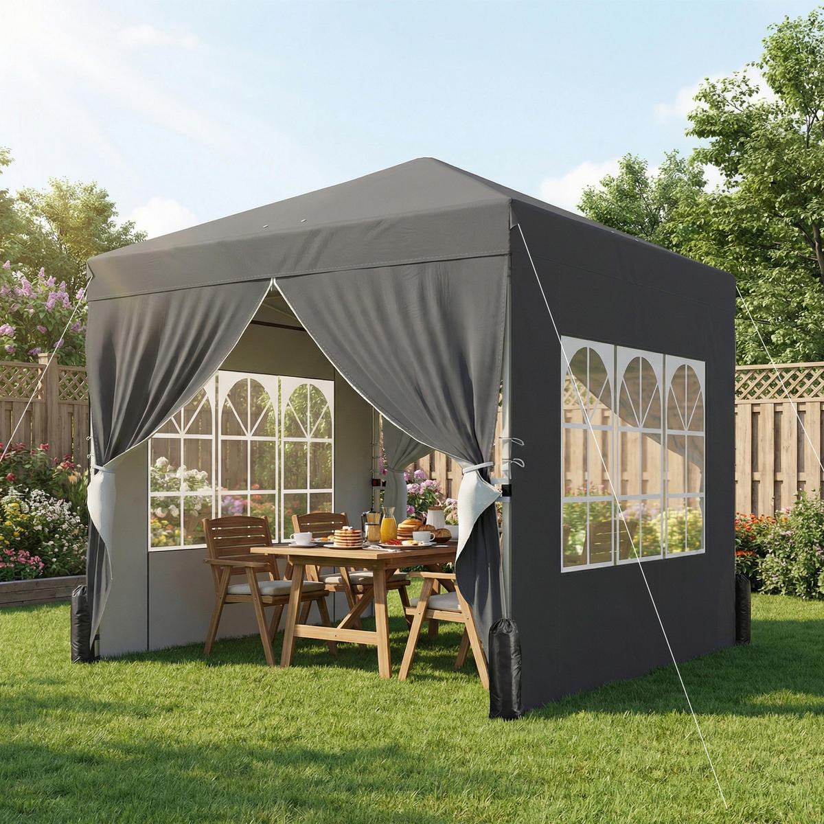 PAVILLON DE-14056 Pop-up 2,5/2,5 m, höhenverstellbar, UV50+ Dunkelgrau - Dunkelgrau, Metall (250/270/250cm) - ComfortXL