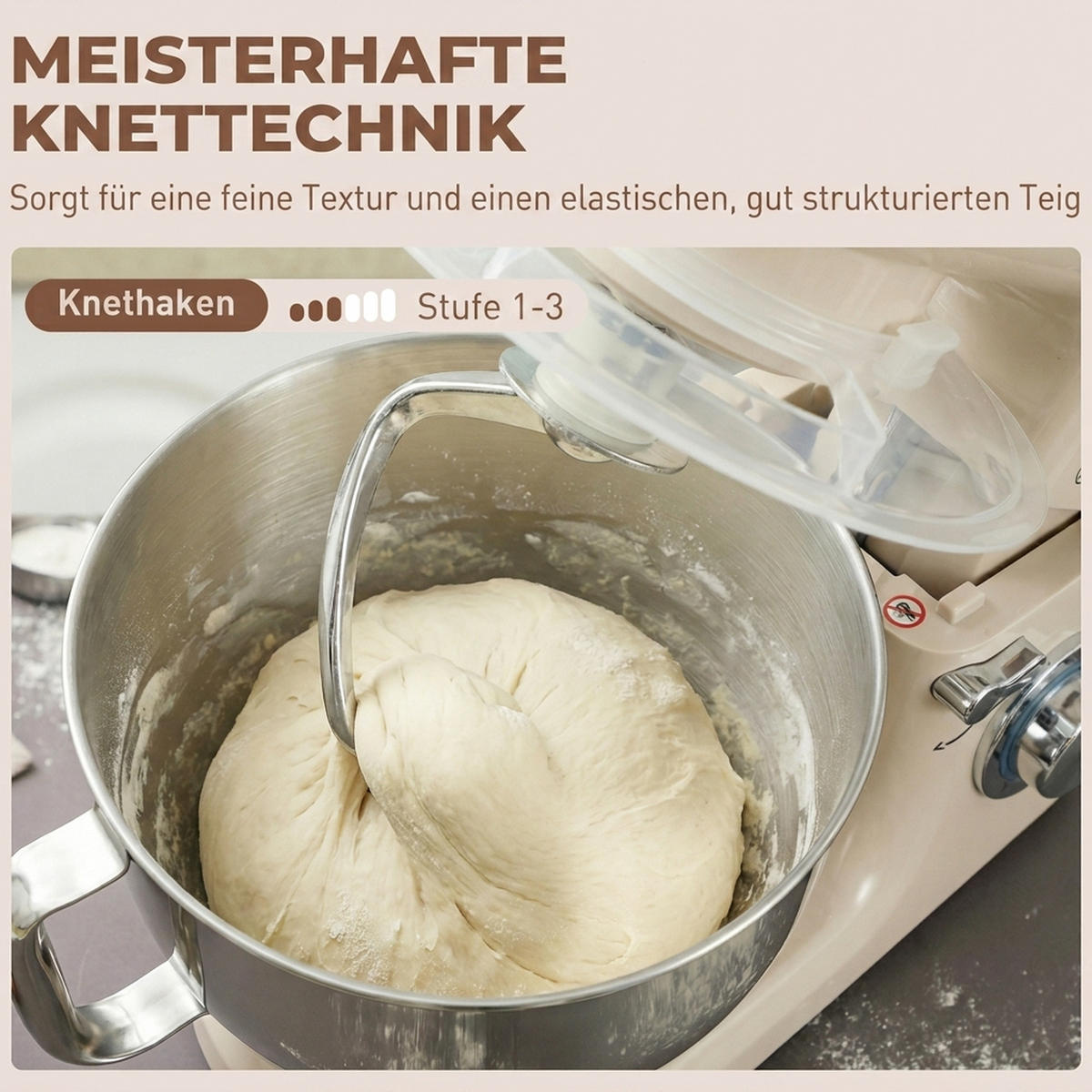 KÜCHENMASCHINE Edelstahl Kunststoff Beige - Edelstahlfarben/Beige, Kunststoff/Metall (22/29/35cm) - HOMCOM
