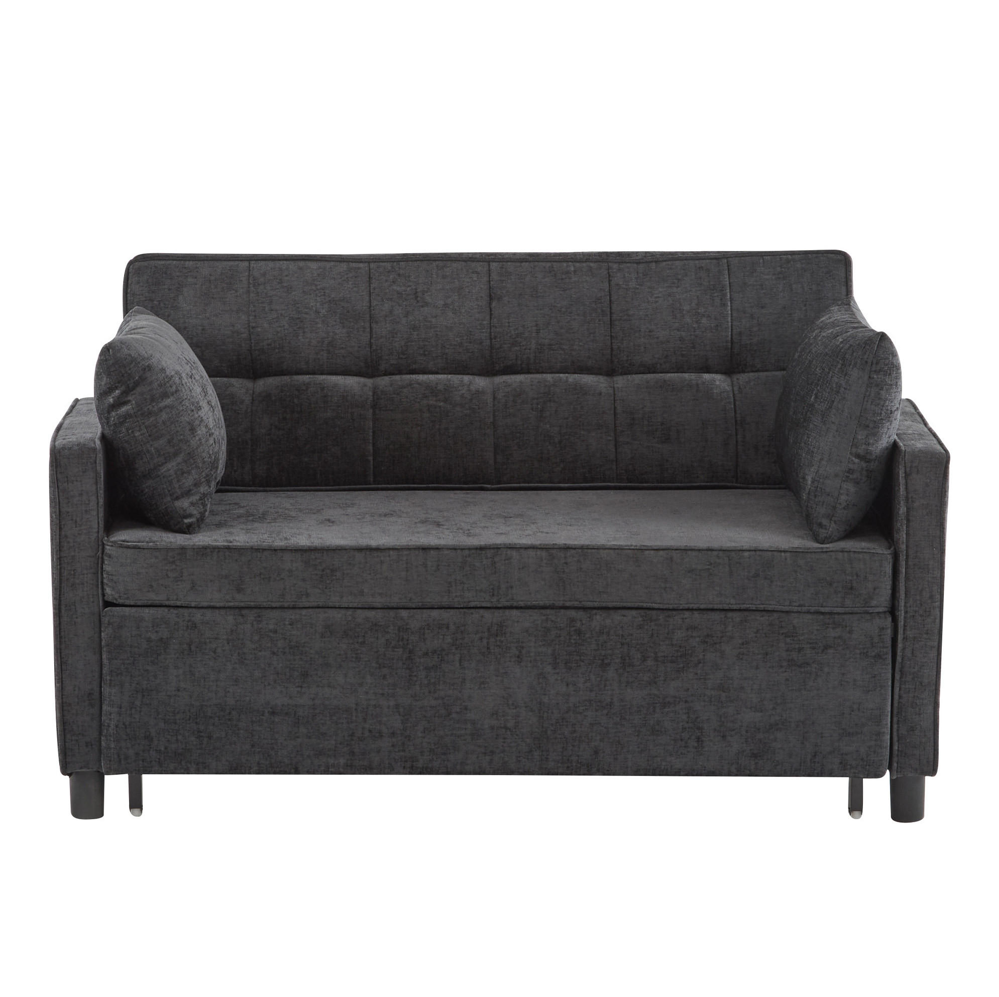 SCHLAFSOFA aus Chenille 174x125 cm Antique Black mit Schlaffunktion, verstellbarer Rückenlehne und 2 Kissen - Schwarz, Kunststoff (142/85/79cm) - Modfu