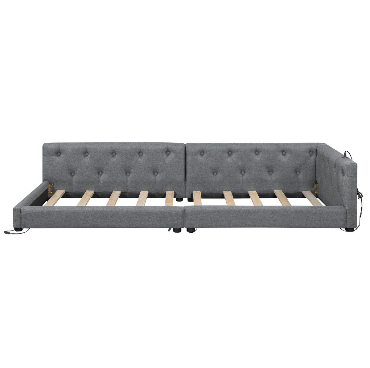 POLSTERBETT 90/200 cm mit Leinenbezug, LED-Beleuchtung, USB- und Type-C-Anschluss, Lattenrost und Knopfheftung, Grau - Grau, Textil (90/200cm) - Redom