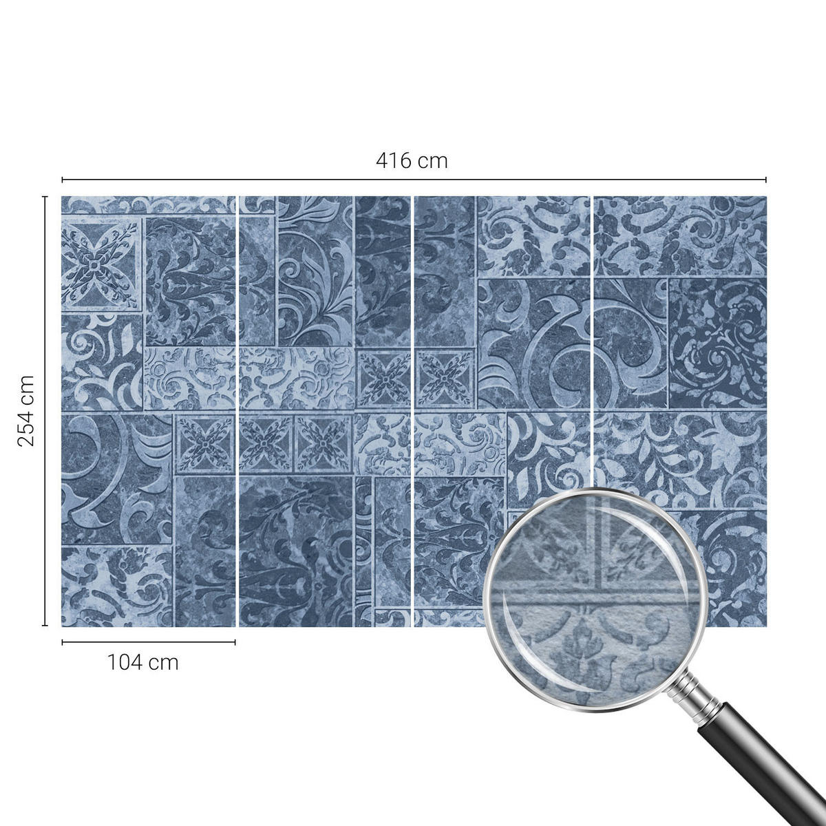 FOTOTAPETE 416x254 cm - Pflanzenornamente - Blau, Textil (416/254cm) - Wallfluent