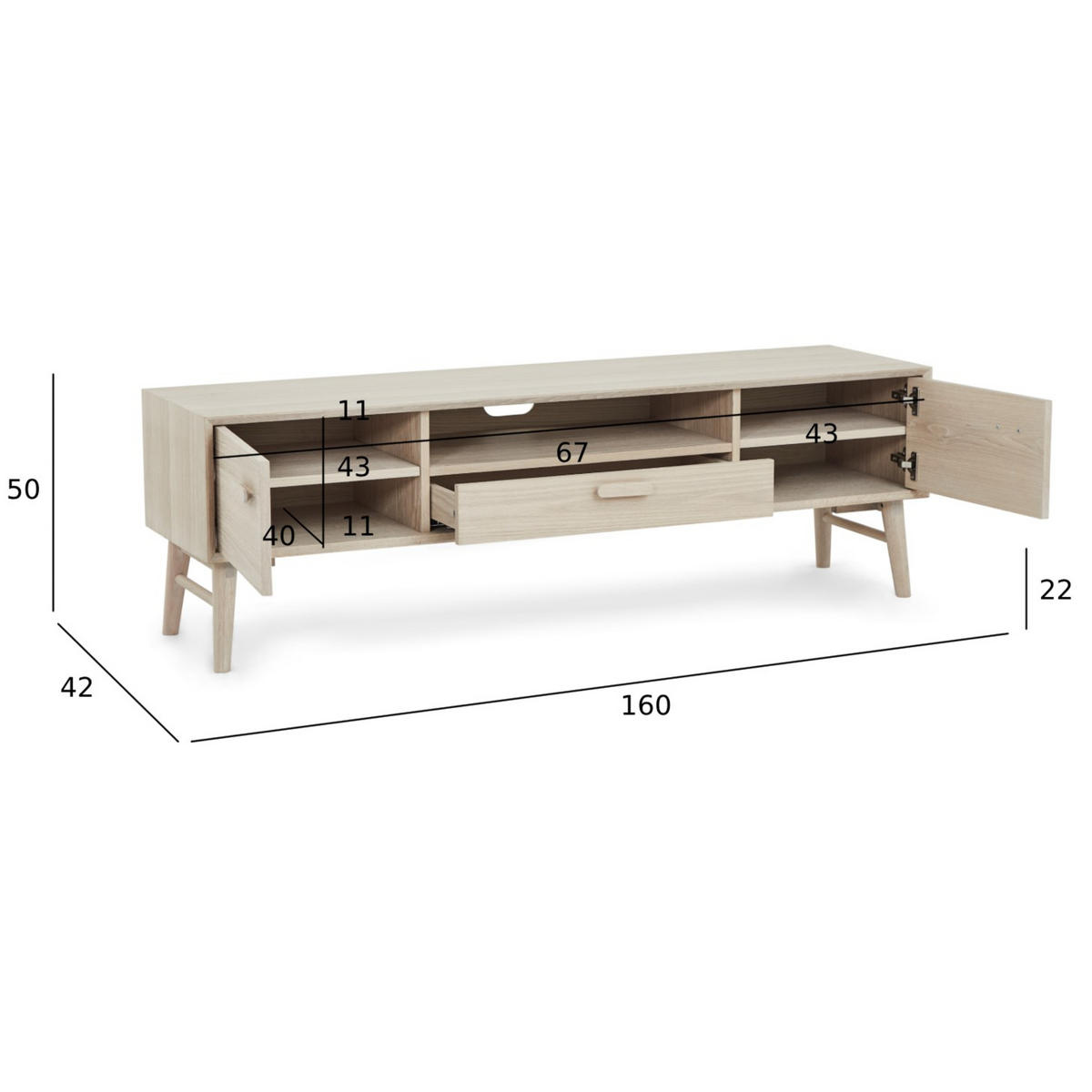 TV-ELEMENT Eiche massiv - Eiche Bianco, Holz/Holzwerkstoff (160/50/42cm) - Furnhouse