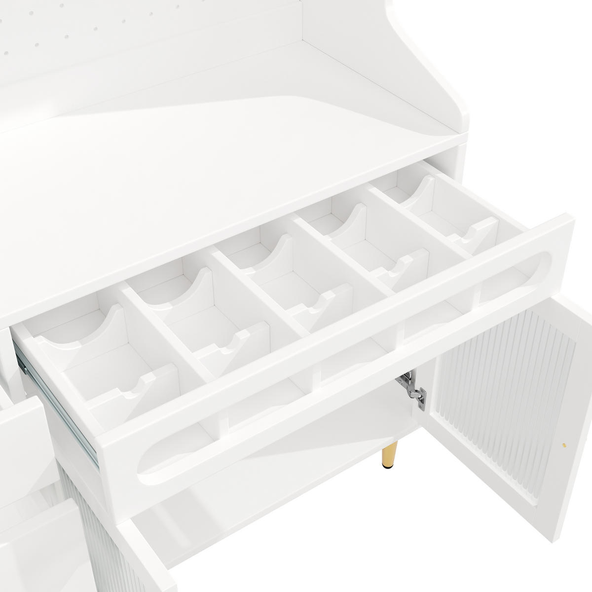 KÜCHENSCHRANK in Weiß mit LED, verstellbaren Böden, Schublade und Weinregal für Esszimmer,B145/T39/H171cm - Goldfarben/Weiß, Glas/Holzwerkstoff (145/171/39cm) - STILVORA
