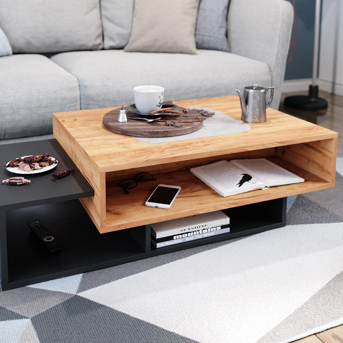 COUCHTISCH Bari Anthrazit 105 x 60 cm - Anthrazit, Holzwerkstoff (60/105/32cm) - Vicco