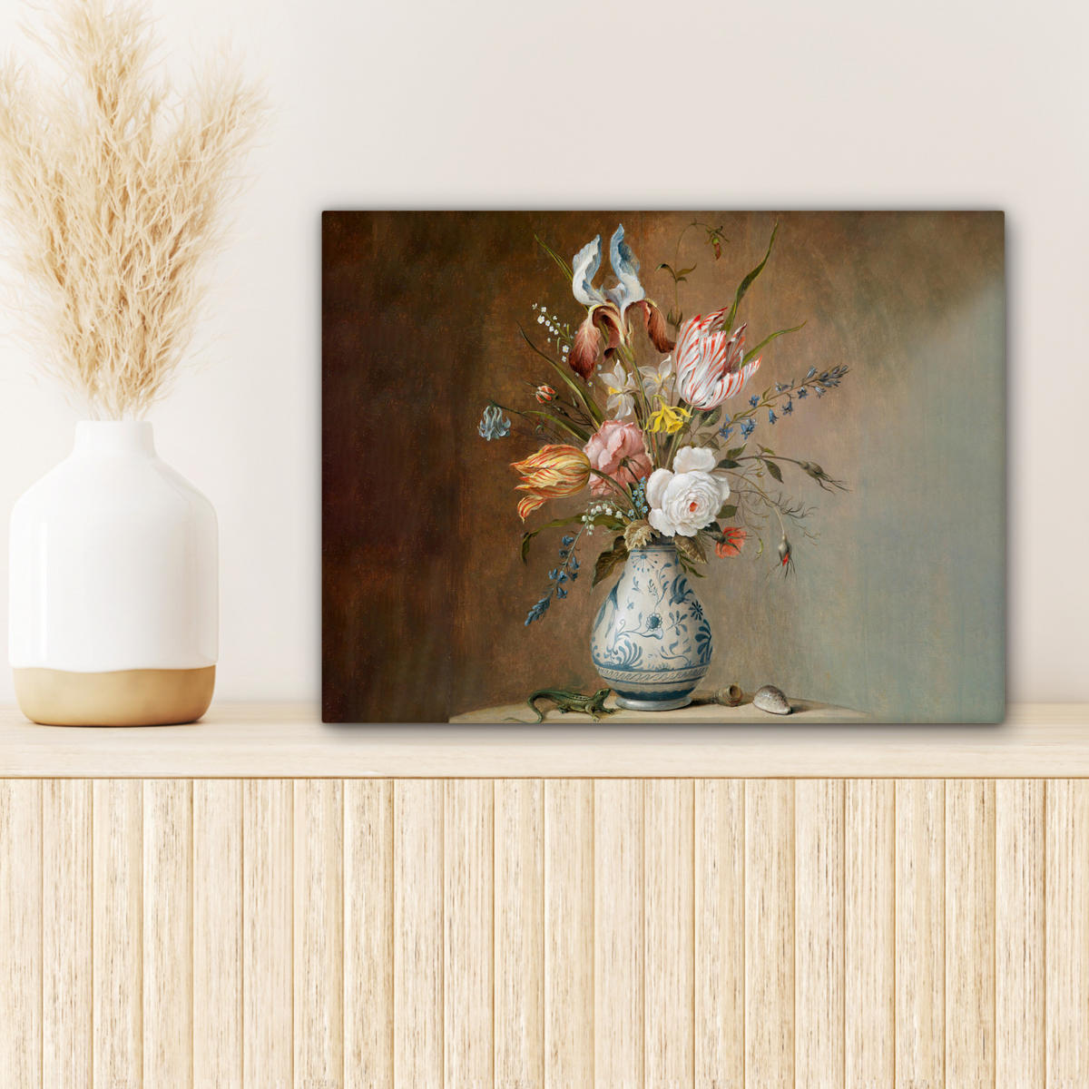 LEINWANDBILD Alte Meister - Blumen - Balthasar van der Ast Wandbild 40x30 cm - Hellbraun, Textil (40/30cm) - MuchoWow