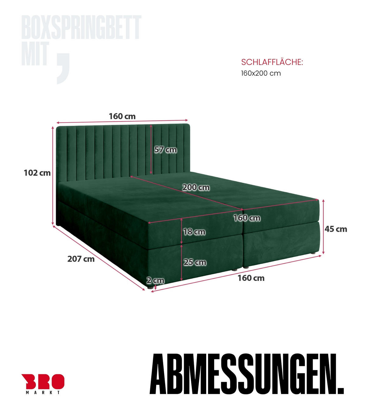 BOXBETT Dream mit Topper 160/200 Grün - Grün, Holzwerkstoff/Textil (160/200cm) - Bromarkt