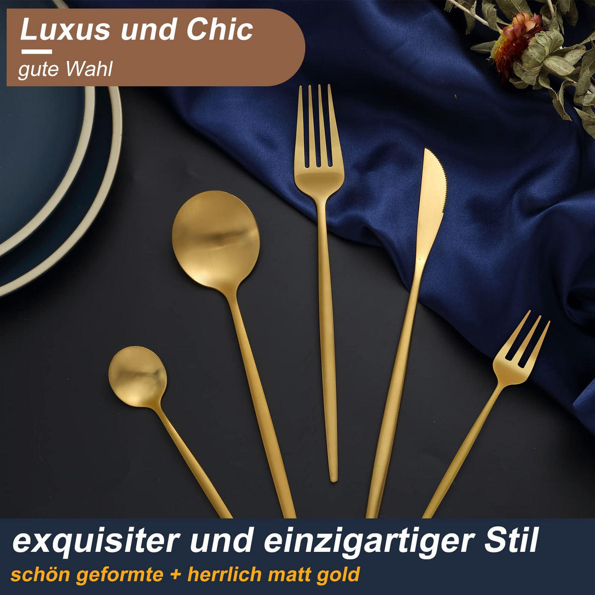 BESTECKSET 6 Personen 30-teilig Edelstahl, Spülmaschinenfest - Goldfarben, Metall - Kaket