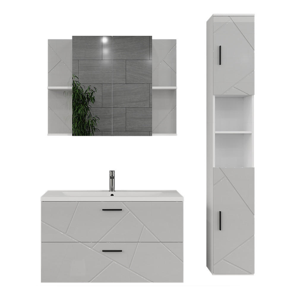 SET MOBILIER BAIE Irma, Alb/Alb lucios ridicat, 3 piese