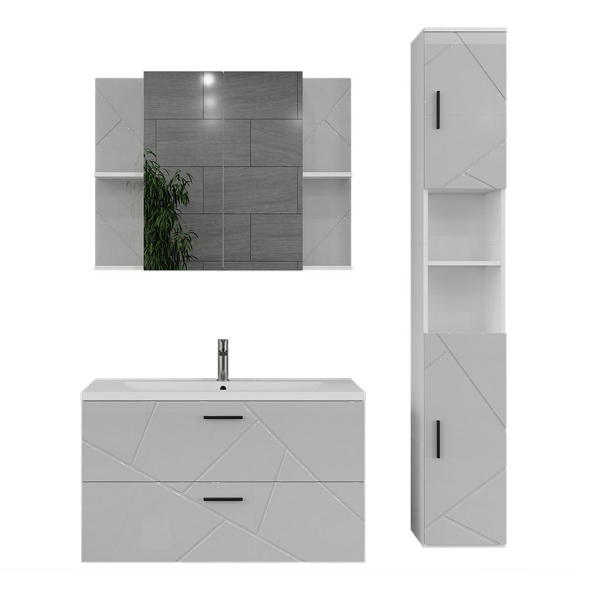 SÚPRAVA KÚPEĽŇOVÉHO NÁBYTKU Irma Biela/biela s vysokým leskom - biela s vysokým leskom, kompozitné drevo (100/57/44.6cm) - Vicco