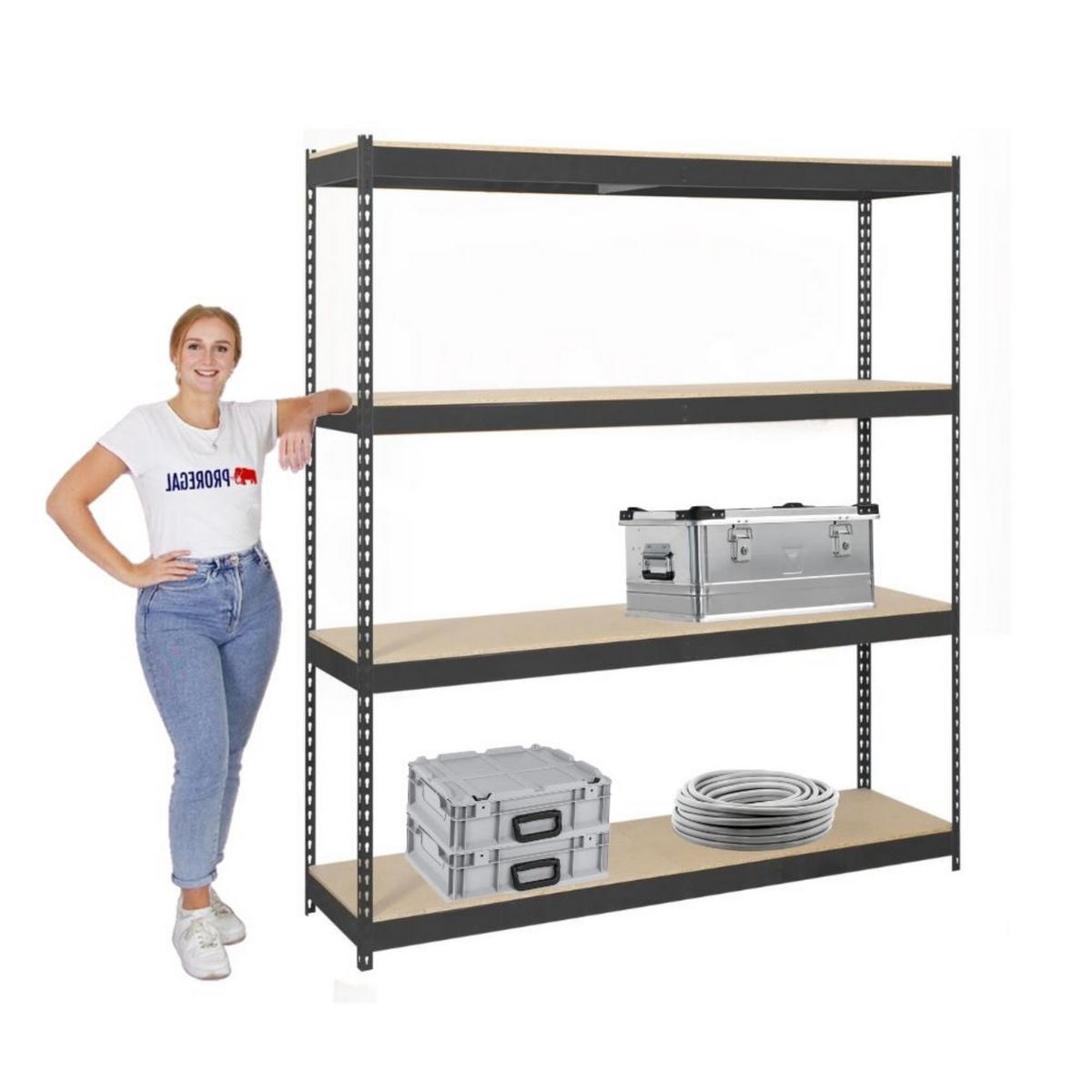 SCHWERLASTREGAL Wood Beast Four HxBxT 200 x 240 x 75 cm 4 Ebenen Fachlast 400 kg Anthrazit - Anthrazit, Metall (240/200/75cm) - PROREGAL