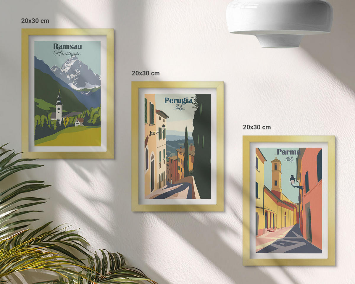 BILDER SET 3er Set - 20x30 cm Goldrahmen - Berglandschaften und Italien - Goldfarben, Kunststoff (20/30cm) - TULUP