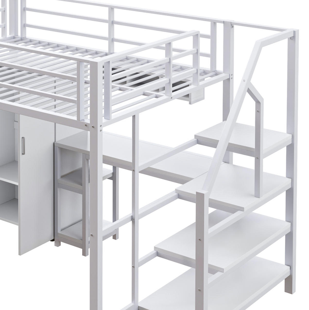 HOCHBETT 140/200 cm Weiß aus Metall mit Schreibtisch - Weiß, Metall (140/200cm) - OKMYHOME
