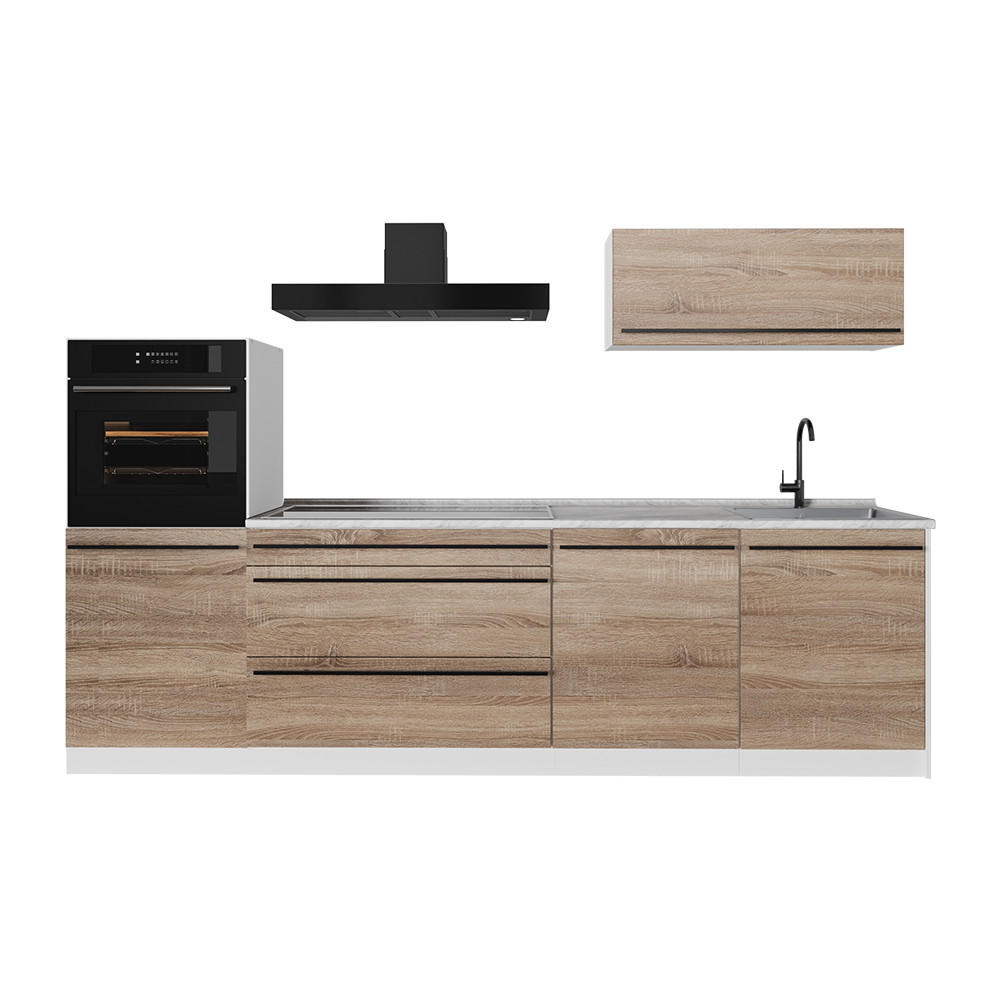 KUCHYNKA R-Line, Sonoma/biely, 280 cm Marmori työtaso - biela/dub sonoma, kompozitné drevo (280/143/60cm) - Vicco