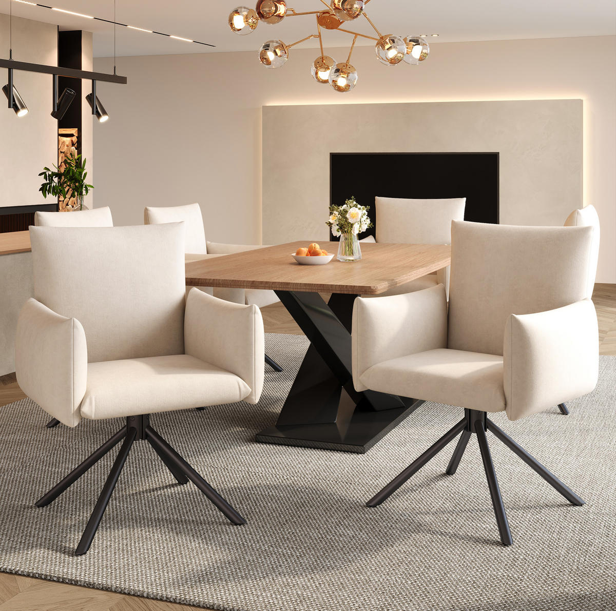 ESSZIMMERSTUHL 6er-Set drehbar mit Armlehnen Samt Beige - Beige, Metall (60/88/60.1cm) - Meubliv