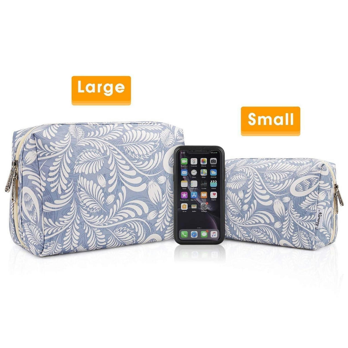 KULTURTASCHE Blaues Blatt 22 x 15 x 10 cm - Multicolor, Textil (17/9.9/22.9cm)