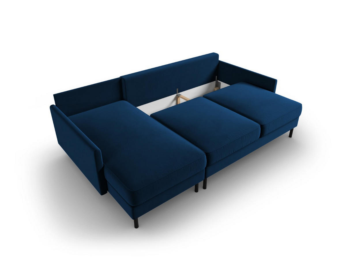 AUSKLAPPBARES-ECKSOFA links mit Container Scott aus Samt königsblau 5 Sitzplätze - Blau, Textil (142/212cm) - Micadoni