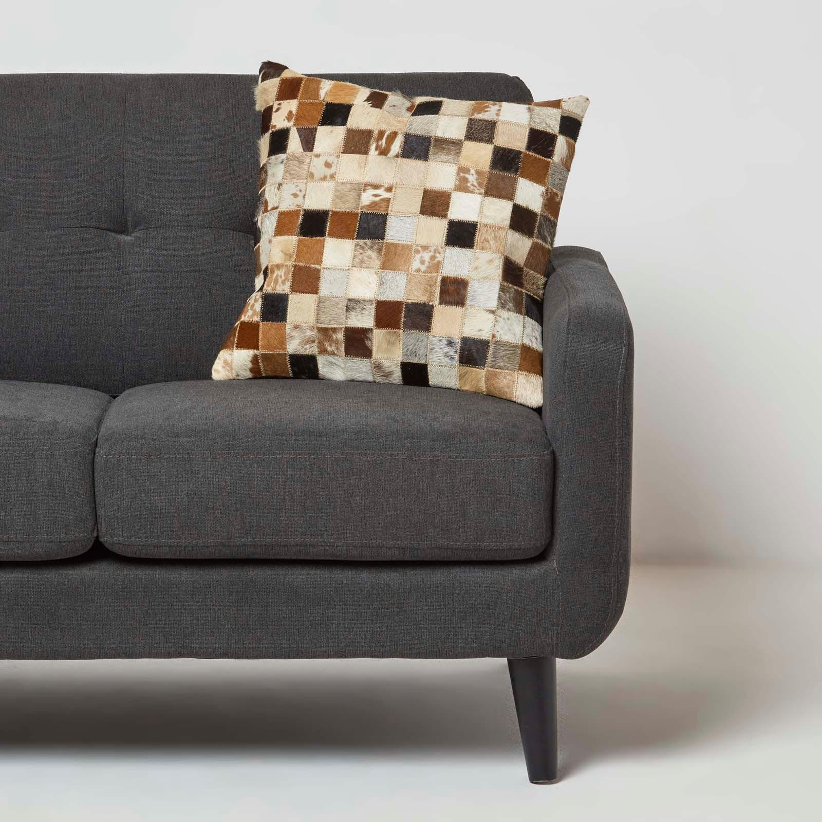 PATCHWORK-KISSEN Fell & Leder 45/45 cm kariert - Multicolor, Leder/Textil (45/45cm) - Homescapes