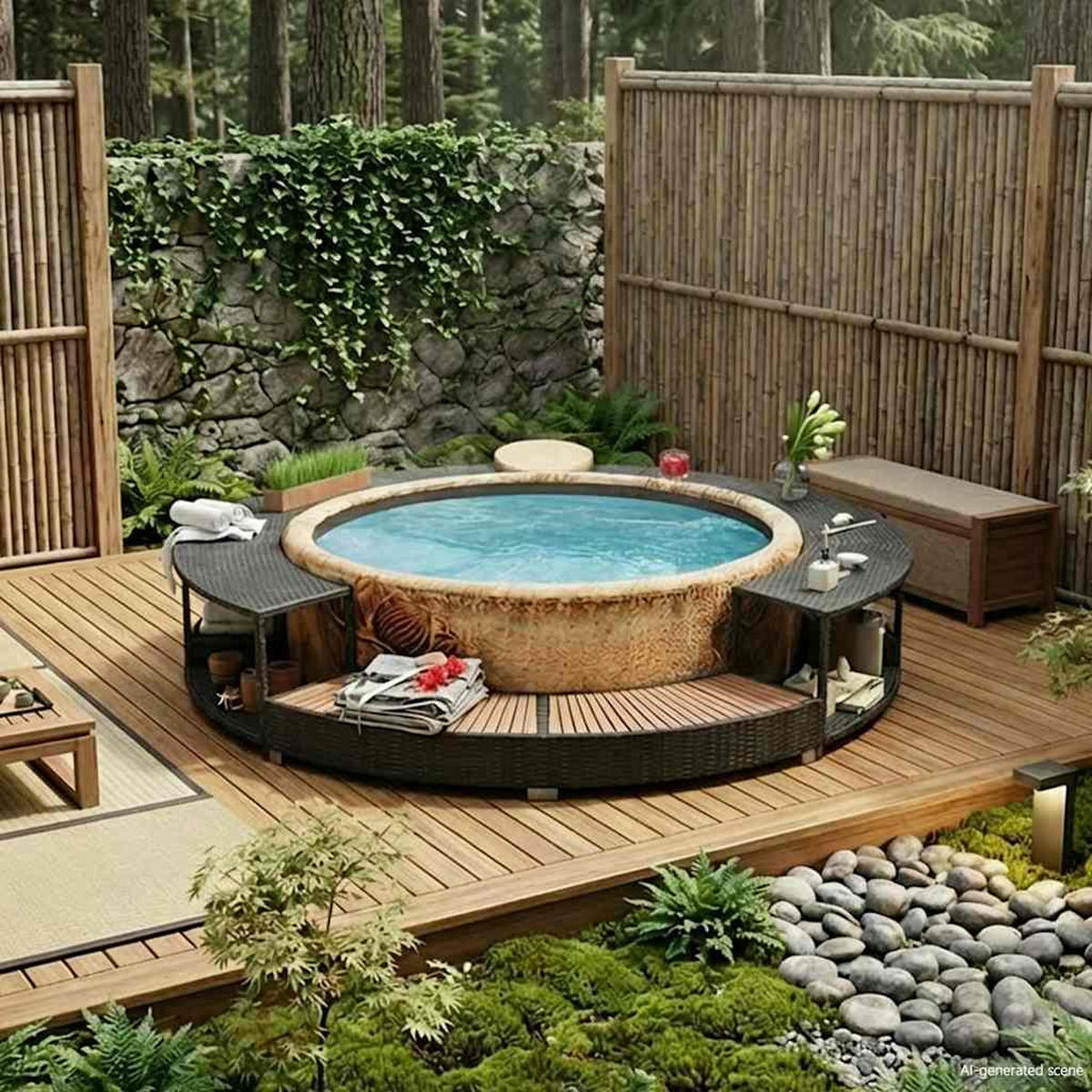 WHIRLPOOL-UMRANDUNG Schwarz Poly-Rattan - Schwarz, Kunststoff (283/283cm) - vidaXL