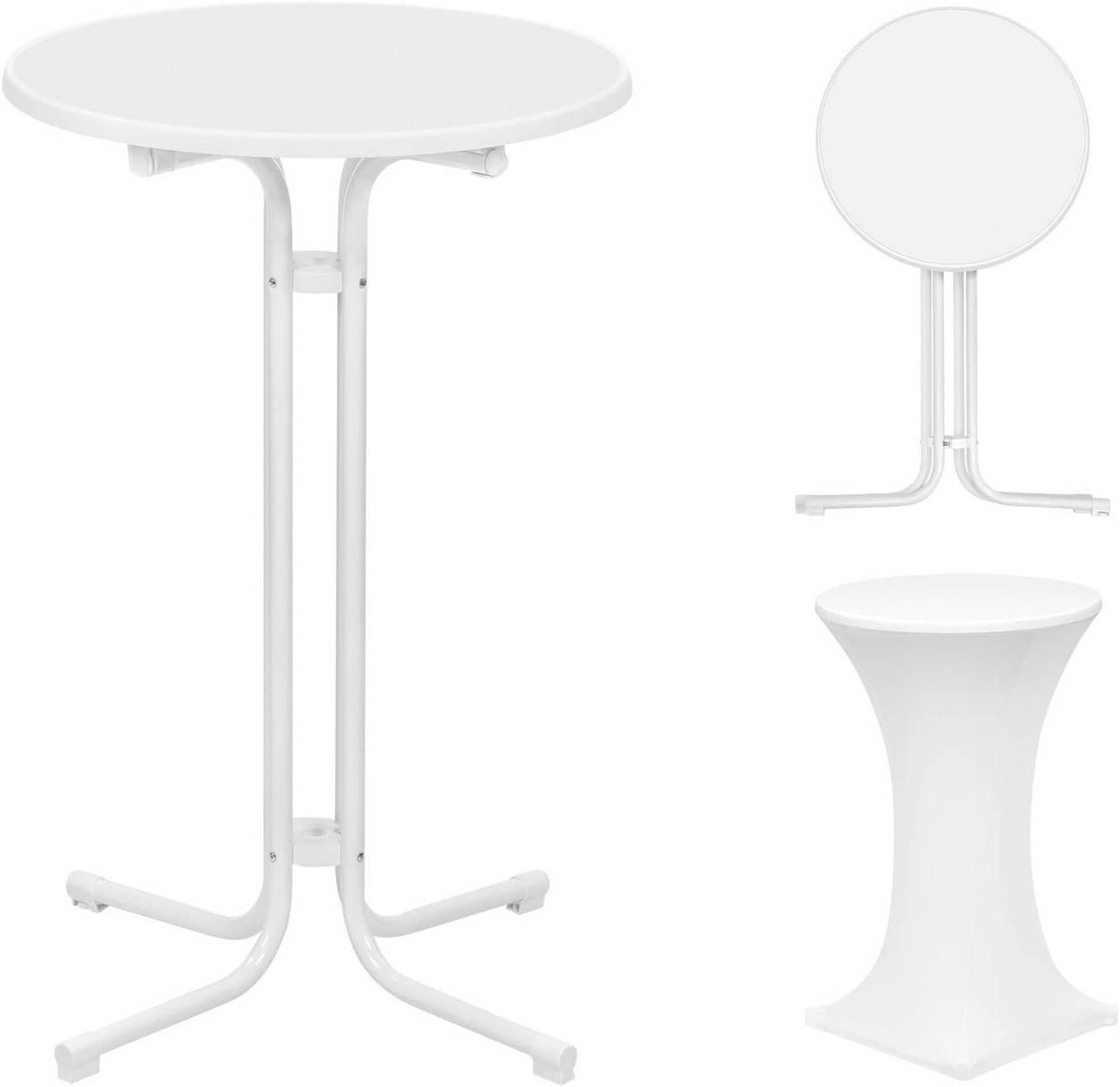 GARTENTISCH klappbar, mit Husse, Ø 70 cm, Weiß - Weiß, Holzwerkstoff/Metall (70/70/110cm) - Woltu