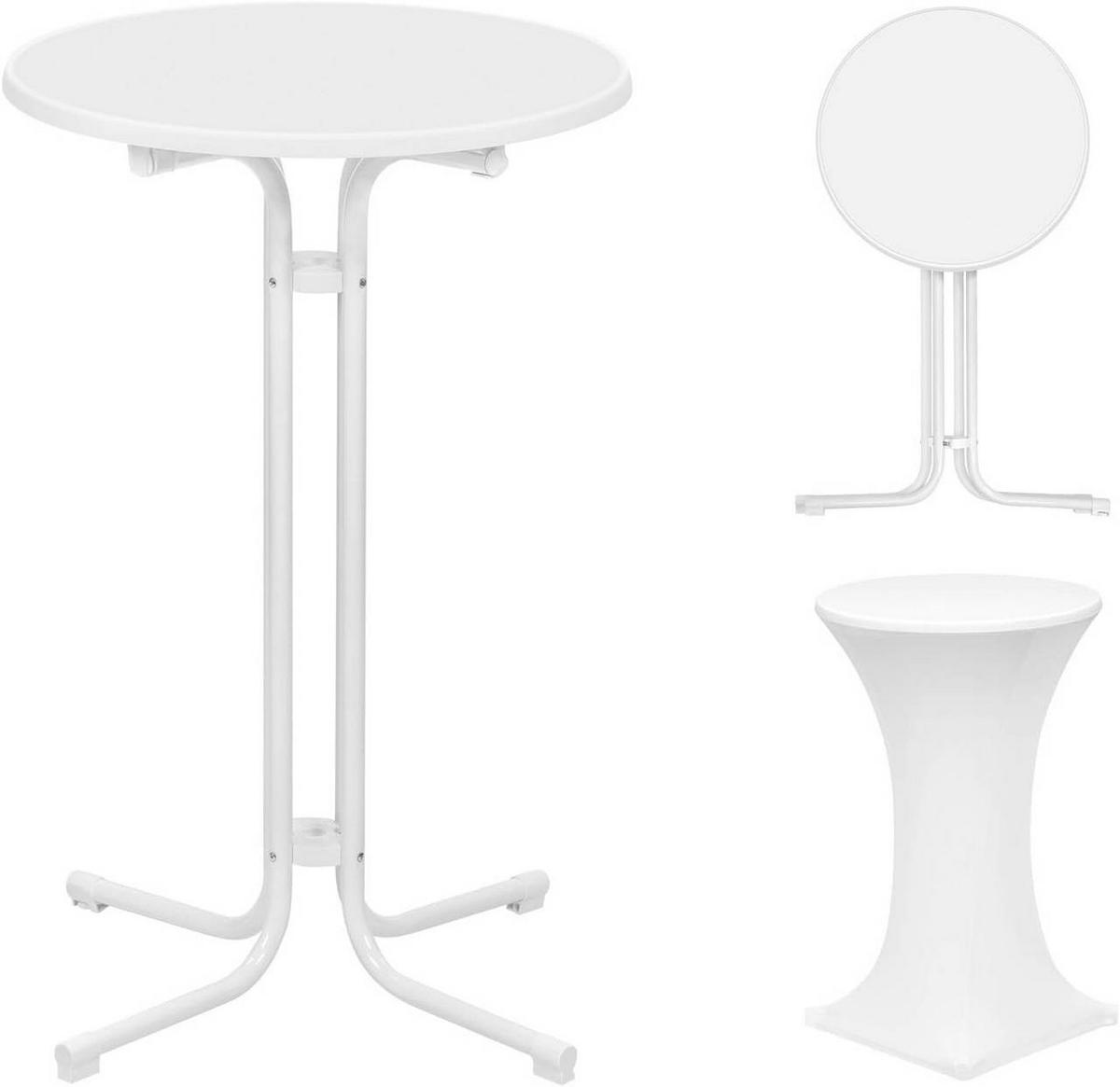 GARTENTISCH klappbar, mit Husse, Ø 70 cm, Weiß - Weiß, Holzwerkstoff/Metall (70/70/110cm) - Woltu