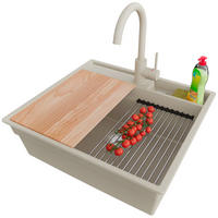 GRANITSPÜLE Oslo Pocket, 2-er set Beige 58/53 cm 1 Becken + Küchenarmatur 32/20 cm + Ablauf-Set + Küchenzubehörset ab 60er Unterschrank - Chromfarben/Beige, Kunststoff (58/20/53cm) - Primagran