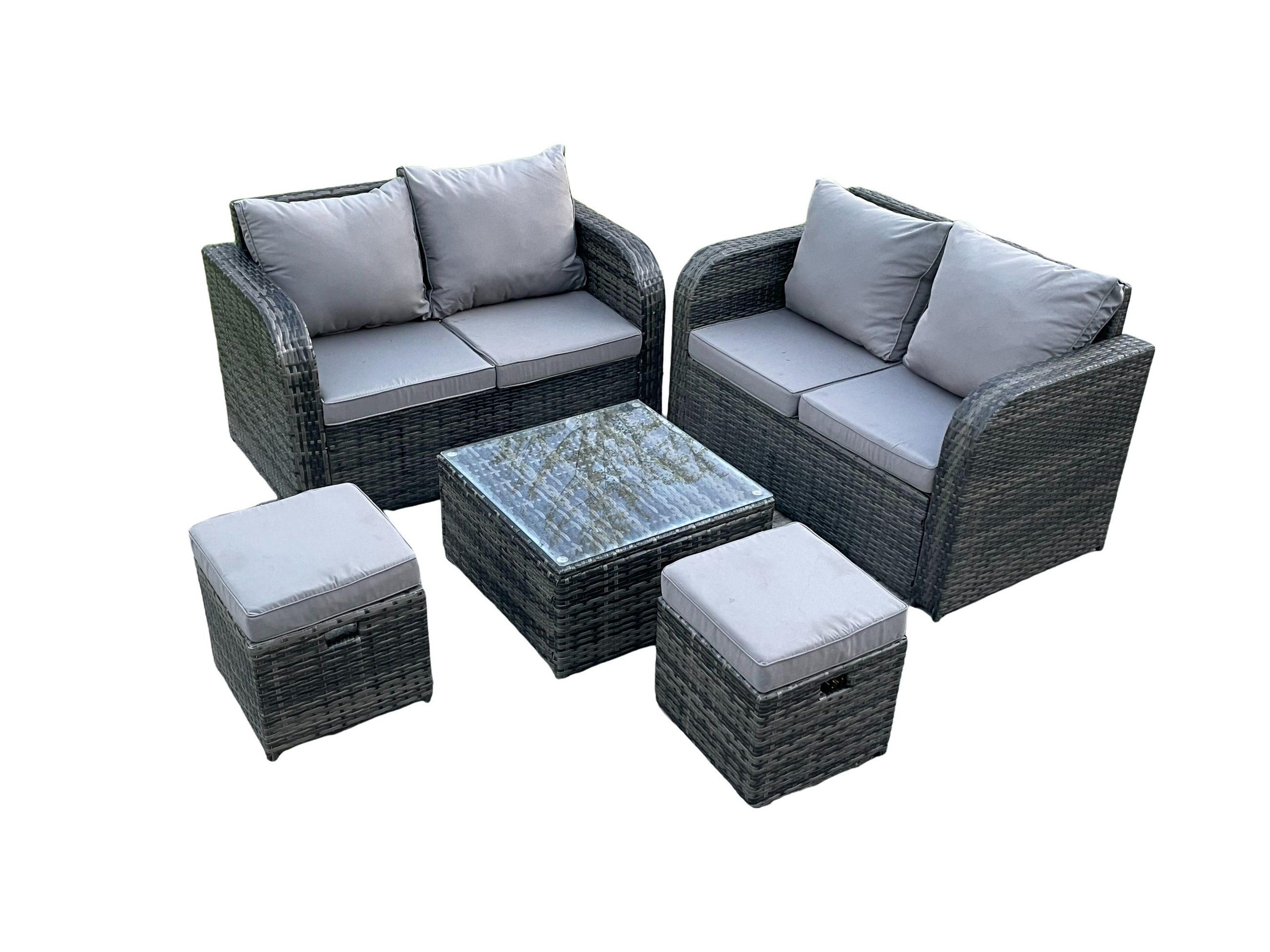 GARTENMÖBELGARNITUR Polyrattan Dunkelgrau 6-Sitzer - Dunkelgrau, Metall - Fimous