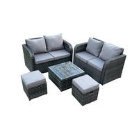 GARTENMÖBELGARNITUR Polyrattan Dunkelgrau 6-Sitzer - Dunkelgrau, Metall - Fimous