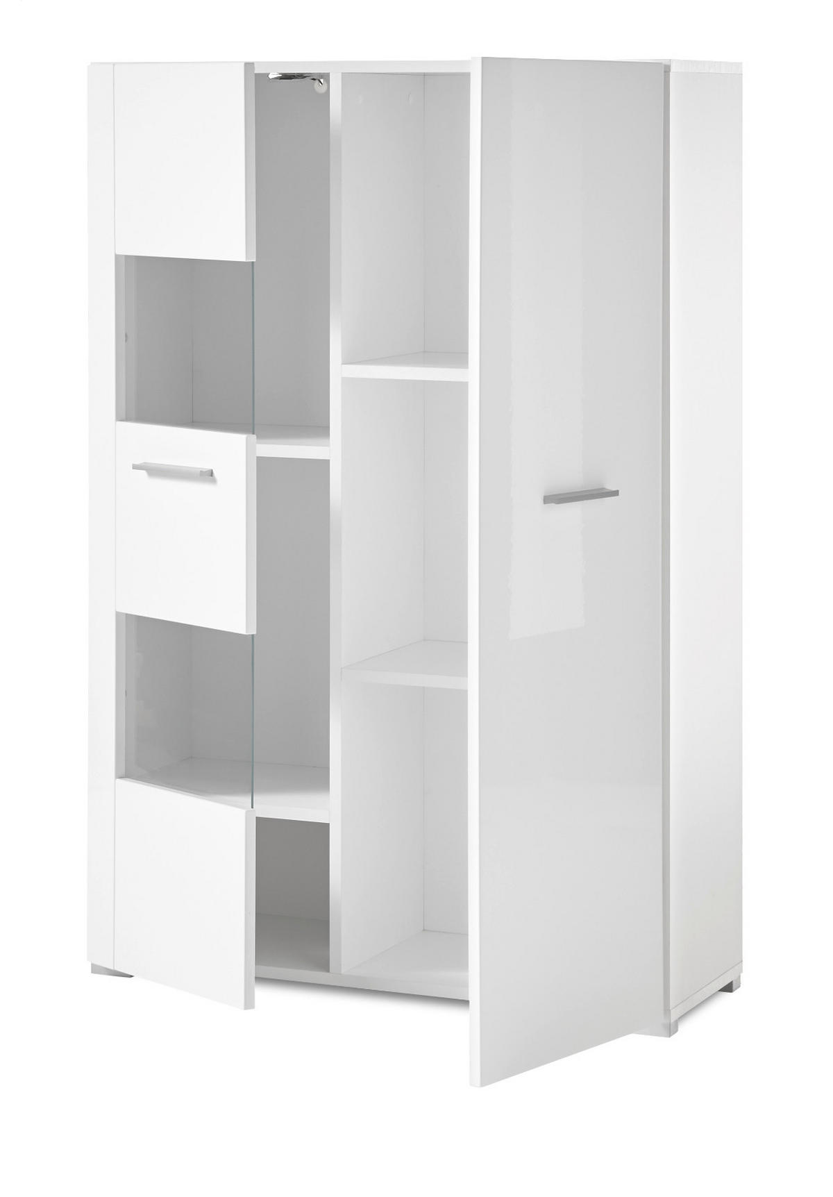 VITRINE weiß Hochglanz 80 x 123 cm, Vitrinenschrank mit 5 Fächern - Chromfarben/Weiß Hochglanz, Glas/Holzwerkstoff (80/123/35cm) - Furn.Design