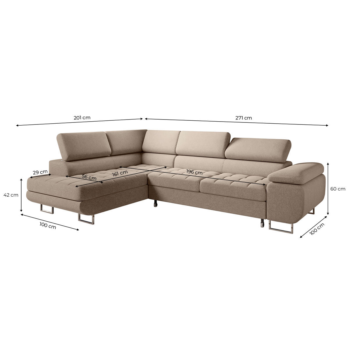 ECKSOFA Eden 4 Sitzplätze Taupe - Taupe, Holzwerkstoff (271/201cm) - Petits-meubles