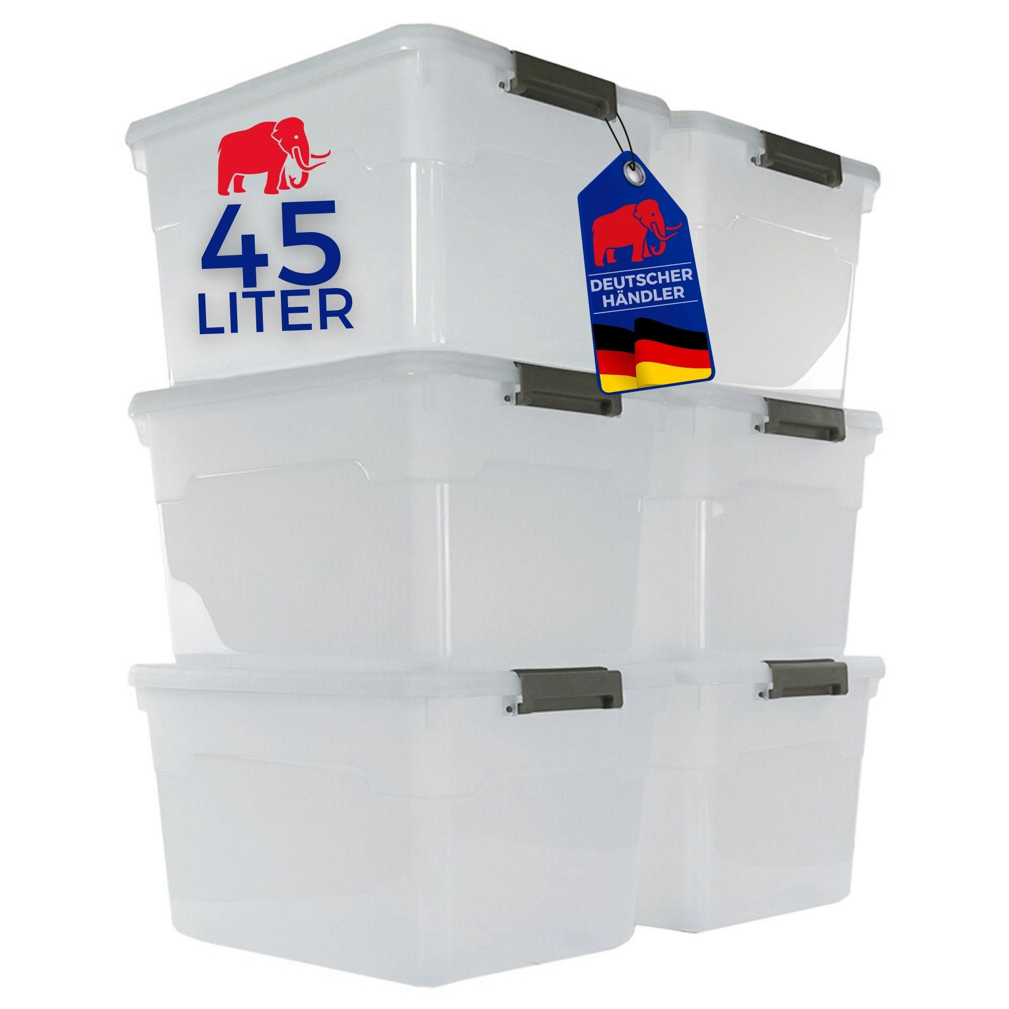 AUFBEWAHRUNGSBOX mit Deckel 45L im 6er Set Groß Rollen transparent stapelbar - Transparent, Kunststoff (52/30/38cm) - PROREGAL