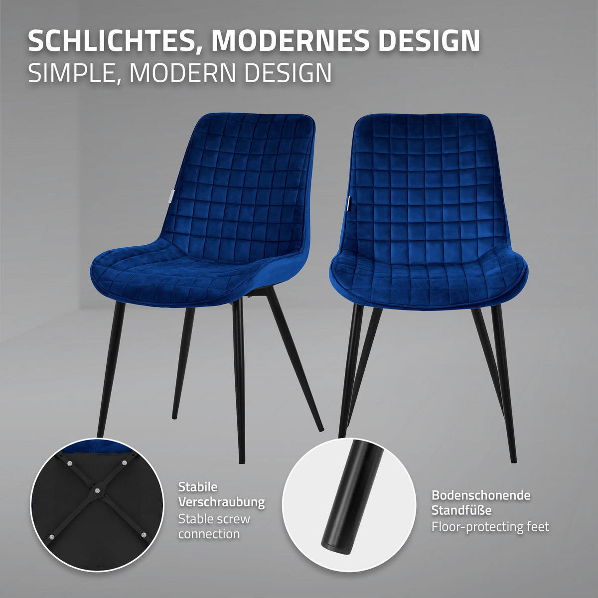 ESSZIMMERSTÜHLE 2ER-SET Dunkelblau Samt - Schwarz/Dunkelblau, Textil/Metall (52/89/60cm) - ML-DESIGN