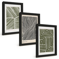 BILDER SET 3er Set - 20x30 cm Schwarzer Rahmen - Muster Linien Formen grün - Schwarz, Kunststoff (20/30cm) - TULUP