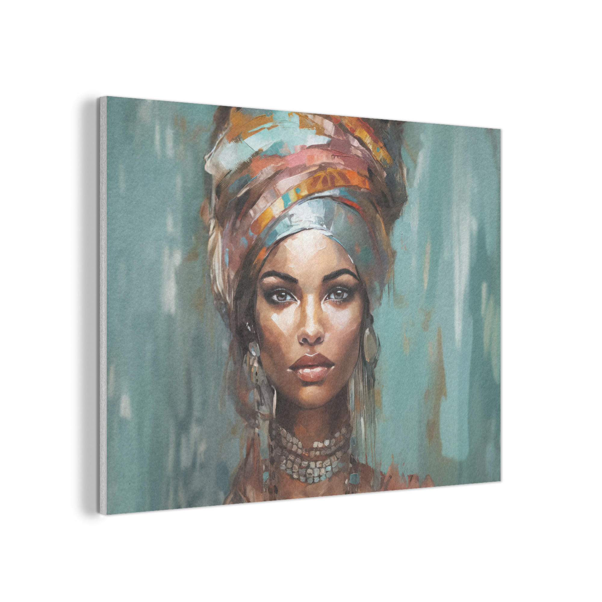 AKUSTIKPANEEL Frau - Kunst - Schmuck - Porträt 80x60 cm - Blaugrau, Textil (80/0.9/60cm) - MuchoWow