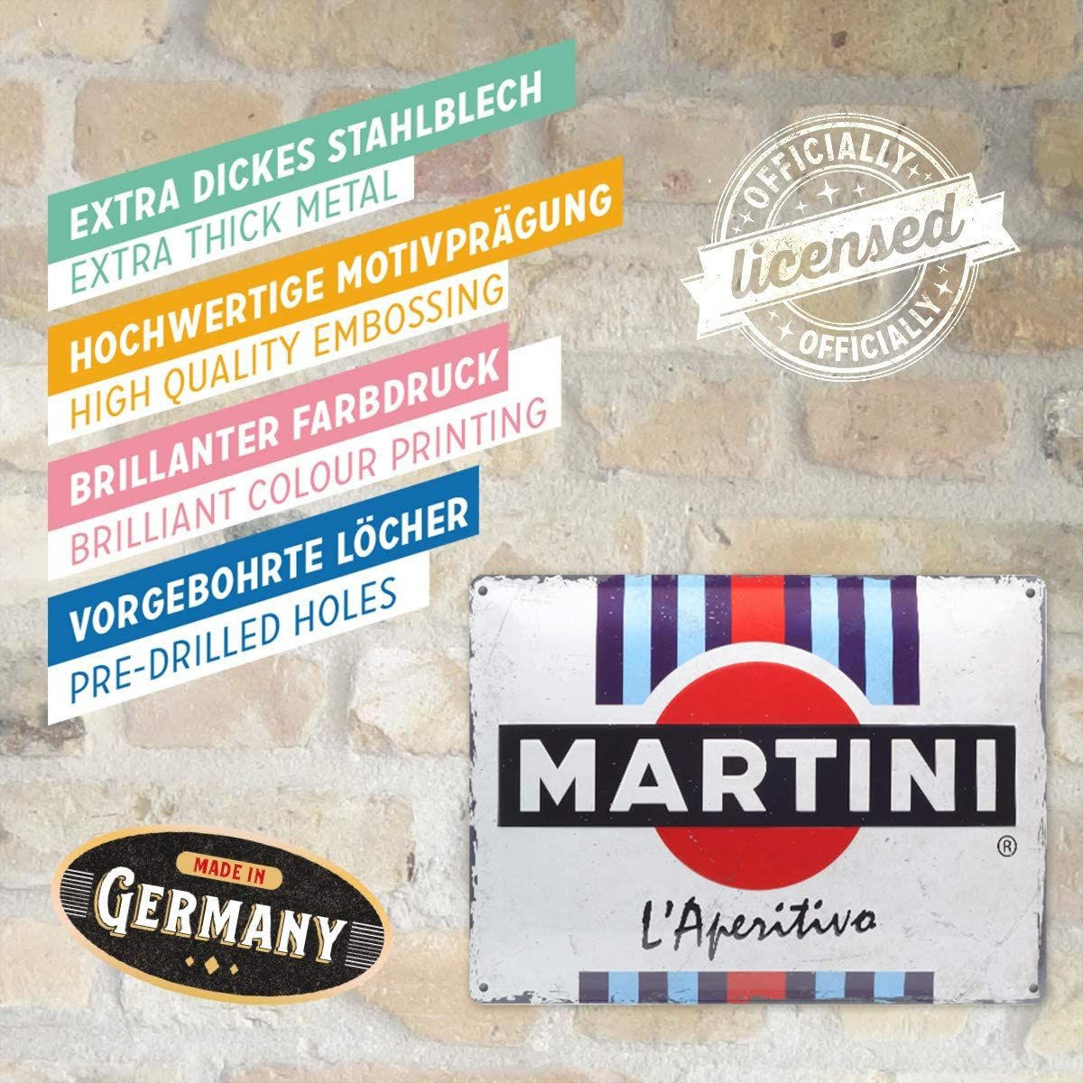 BLECHSCHILD 30/40 cm MartiniL'Aperitivo Racing Stripes - Multicolor, Metall (40/30/0.2cm) - Nostalgic-Art
