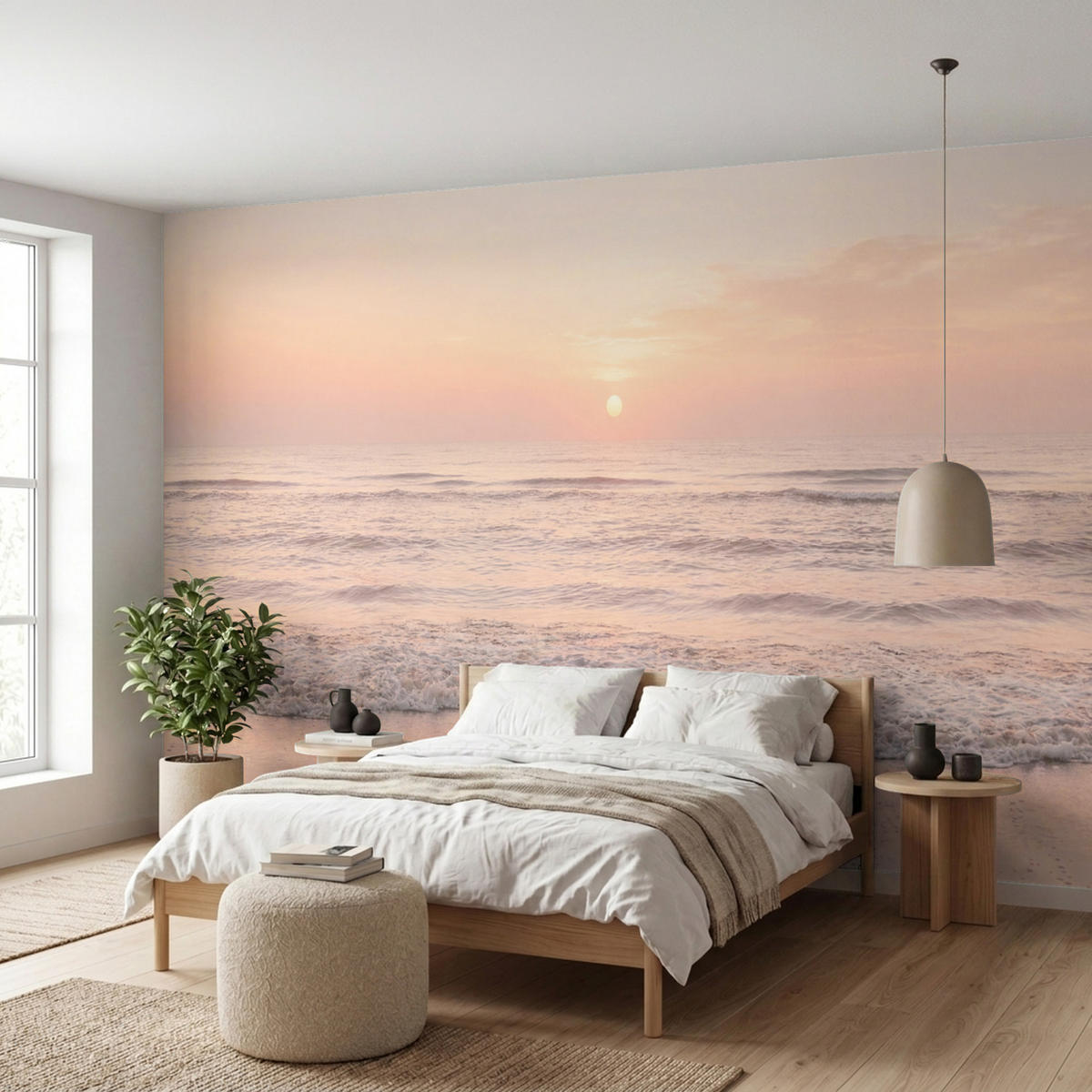TAPETE - Sonne - Strand - Rosa - 450x200 cm - Hellrosa, Papier (450/200cm) - OnlyWow