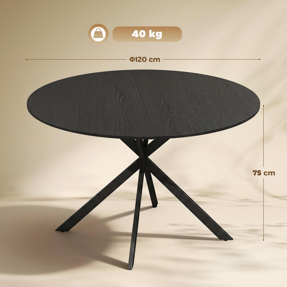 ESSTISCH Schwarz 120/120/75 cm - Schwarz, Metall (120/120/75cm) - PANGIVO