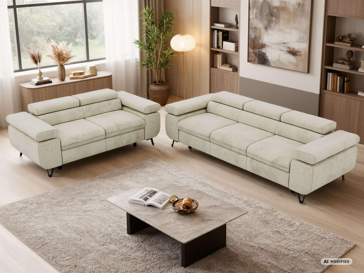SEDACÍ SOUPRAVA PETER 2+3 - Béžová Samet - černá/béžová, kov/textil (262/76/99cm) - MKS