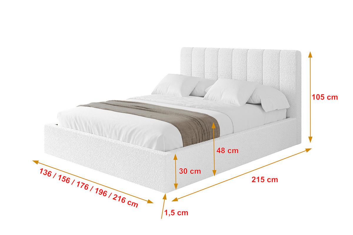 POLSTERBETT mit Bettkasten und Lattenrost, Bett mit Matratze H3/H4 - STERA 160x200 Weiß - Weiß, Holzwerkstoff/Textil (160/200cm) - ALTDECOR