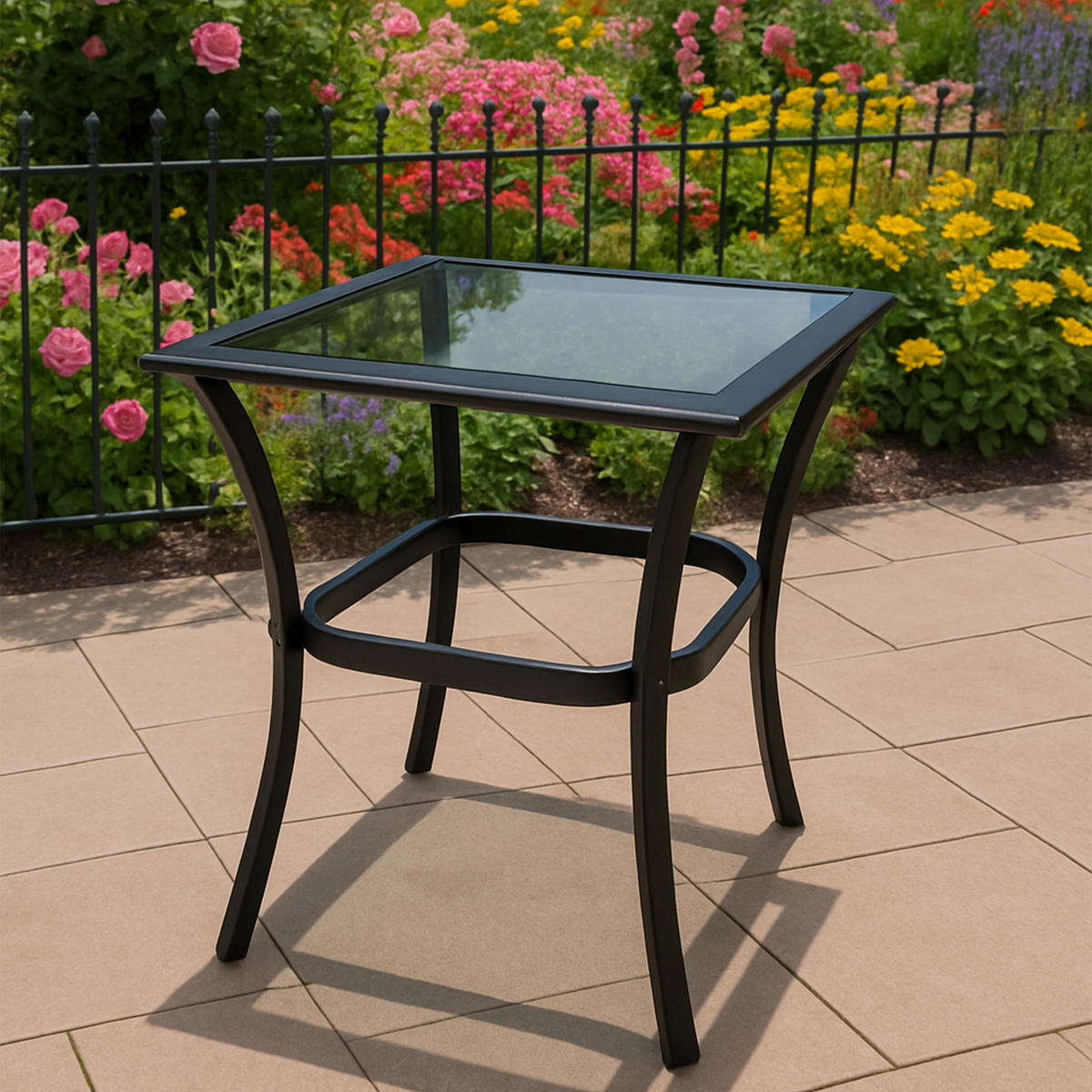 BEISTELLTISCH Ashford - Gestell aus Alu und Stahl, schwarz, Tischplatte Glas grau. BxTxH: 45.5x45.5x48 cm - Schwarz, Metall (45.5/45.5/48cm) - TPFGarden